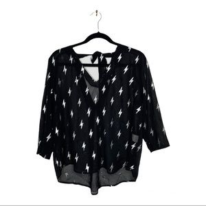 Black/Silver Size FR 40 Hippocampe Chiffon Three-quarter Sleeve Top